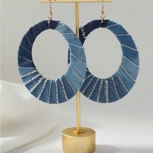 Blue Denim Hoop Earrings